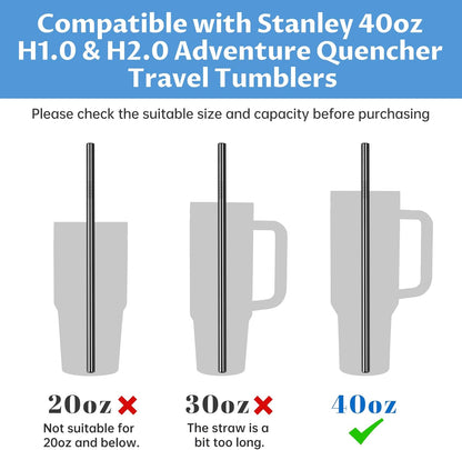 Tomorotec 8-Pack Stainless Steel Straws for Stanley Tumbler 40oz, 12" Metal Straws for Stanley Cup with Brush, Reusable Drinking Straws for Smoothies, Milkshakes, Dishwasher Safe and BPA-Free (Black)