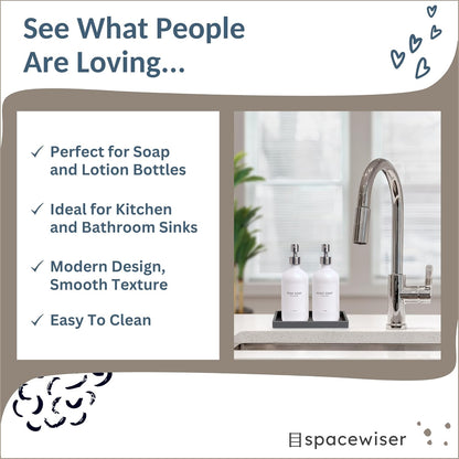 Countertop and Vanity Tray - Small 7.7" Silicone Tray for Soap Dispenser Bottles, Bathroom Trays, Kitchen Sink Soap Trays, Sink Caddy Kitchen Sinks Organizer, Soaps Dish & Sponge Holder Mat