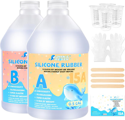 JHKL RESIN Silicone Mold Making Kit,1Gallon Platinum Liquid Silicone Rubber for Mold Maker,15A Silicone Molds,Mix Ratio 1:1 Silicone Rubber Mold Making Kit, Ideal for Casting 3D Resin Molds