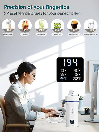 balbali 18.6oz Portable Kettle for Travel 100-250V Dual Voltage for International/Global/Europe - 6 Preset Travel Electric Kettle Hot Water Boiler/Heater/Warmer/Tea Maker - White