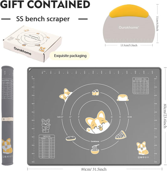 Ourokhome Silicone Baking Mat Sheet and Pastry Dough Cutter, 0.5 Inch Thick 32" X 24" BPA free Silicone Rolling Mat, Non-Stick and Anti-Slip, Dishwasher Safe (Gray)