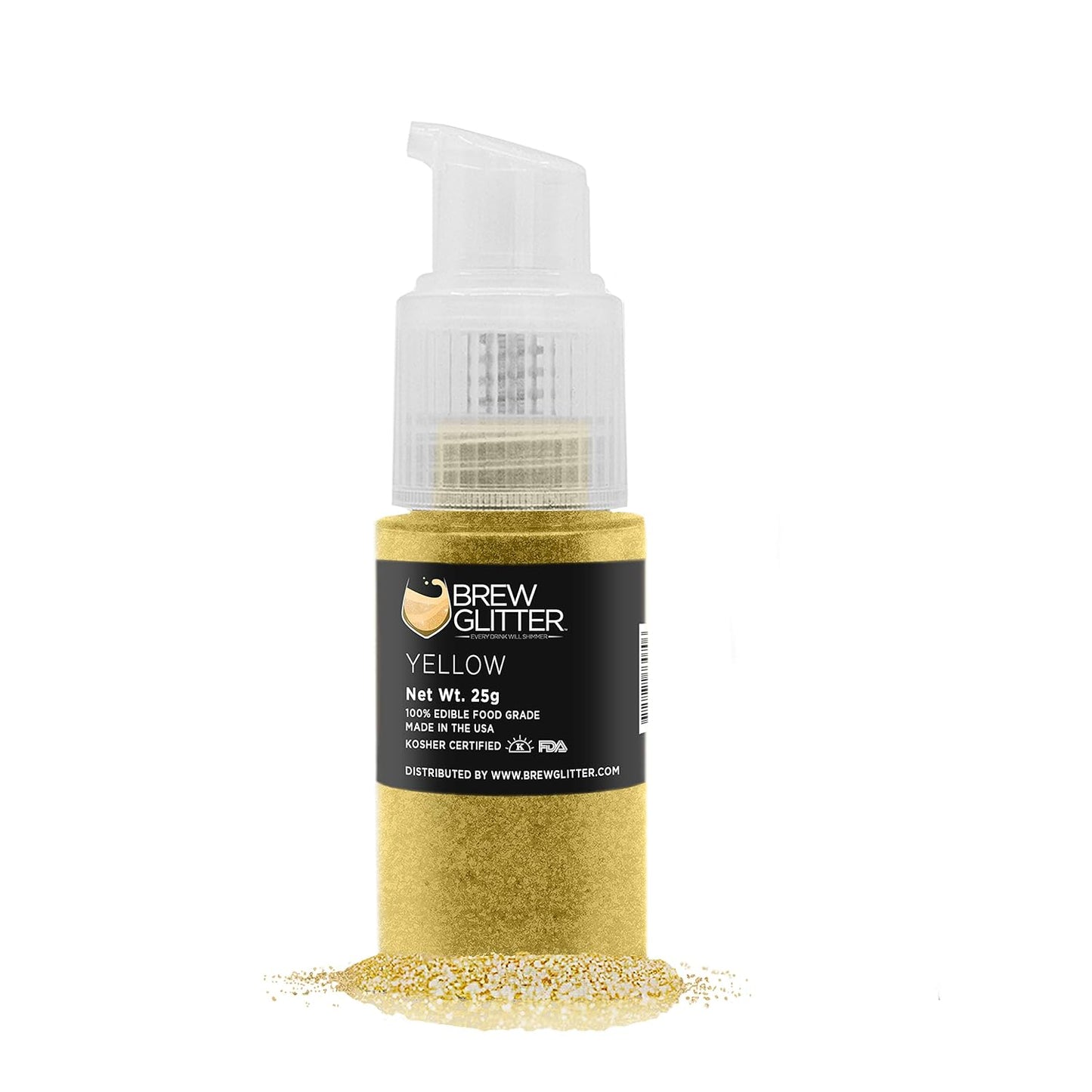 Yellow BREW GLITTER Edible Glitter For Drinks, Cocktails, Beer, Garnish Glitter & Beverages | KOSHER & HALAL Certified | 100% Edible & Food Grade | Vegan, Gluten, Nut Free (25g Spray Pump, Yellow)