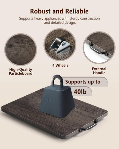 Appliance Slider, Sliding Tray for Coffee Maker, Coffee Pot Slider for Countertop, Kitchen Appliance Rolling Tray with Rubber Wheels,Large - Long, Deep Gray (12.5” x 16”)