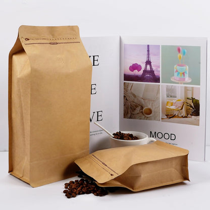 Coffee Bags with Valve (50 PCS,16oz/1lb) Kraft Paper High Barrier Aluminum Foil Flat Bottom Standing Coffee Beans Storage Packaging Bags,Reusable Heat Seal Side Zipper Pouches for Small Business&Home