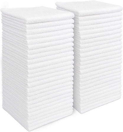 AIDEA Microfiber Cleaning Cloth White 50PK, Microfiber Towels for Cars, Lint Free Rags, Kitchen Towels Dusting Cloth, Bar Rags for Cleaning, Wash Cloth, Dish Cloths White, 11.5"x 11.5"
