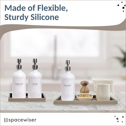 Countertop and Vanity Tray - 2 PC (11” and 7”) Shatterproof Silicone Kitchen and Bathroom Trays for Counter, Kitchen Soap Dispenser Tray, Vanity Trays for Bathroom, Perfume Key Tray