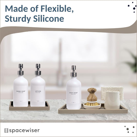 Countertop and Vanity Tray - 2 PC (11” and 7”) Shatterproof Silicone Kitchen and Bathroom Trays for Counter, Kitchen Soap Dispenser Tray, Vanity Trays for Bathroom, Perfume Key Tray