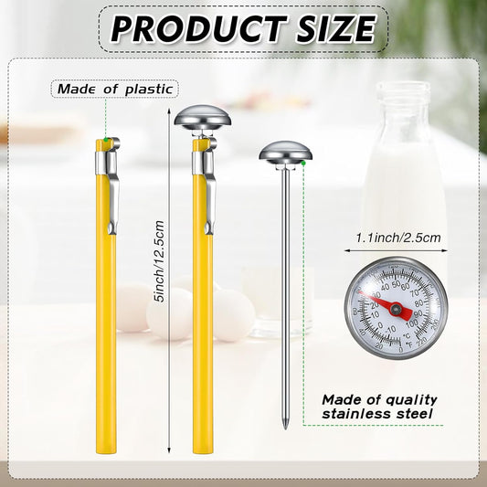 Xuhal 6 Pcs Stainless Steel Kitchen Thermometer with 5 Inch Long Stem 1 Inch Dial Thermometer Milk Frothing Food for Oven Probe Meat Grill BBQ Cooking Chocolate Water(Yellow)