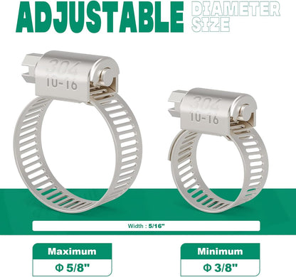 40PCS Hose Clamps Stainless Steel Adjustable 3/8"– 5/8"(10-16mm) Worm Gear Hose Clamp, Heavy Duty Metal Small Hose Clamps for Automotive, Pipe, Radiator Plumbing, Fuel Line