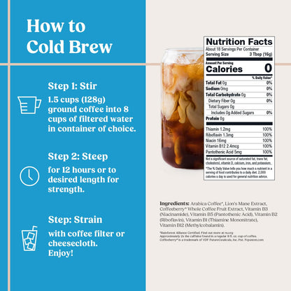 Bulletproof The High Achiever Course Ground Cold Brew Coffee, 10 Ounces, Medium-Dark Roast Enhanced Coffee with Lion's Mane Mushroom, B Vitamins, and Adaptogens for Energy and Focus