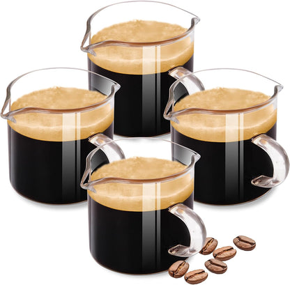 Espresso Cups 4-Piece set, 4 OZ Double Spout Cup with Handle, Espresso Shot Glass with V-Shaped Spout for Espresso Machine, Milk Cup (Espresso cups)