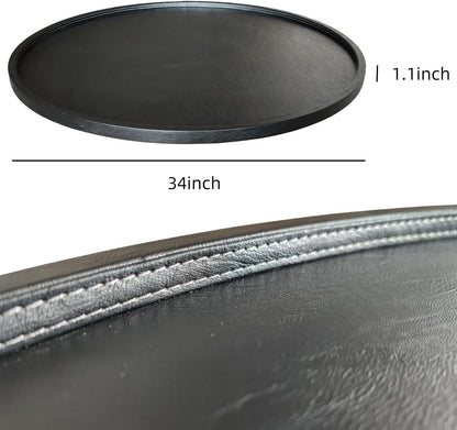 34 * 34 High-End Light Luxury Leather Round Oversized Tray - Ottoman Coffee Food Serving for Family Dinner, Outdoor Picnic & Party Essentials | Versatile Home Decor Tray (34 inch Black)