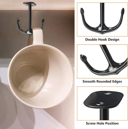 Anchor Shape Zinc Alloy Double Prong Ceiling Hooks, 4-Pack Under Shelf Coat Hooks Hanging Towel Robe Clothes Cap Bathroom Kitchen Cabinet Garage Use (Black)