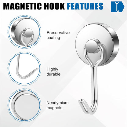 LOVIMAG Hooks, 80lbs+ Magnetic Magnet Hook 2025 Cruise Cabin Ship Essentials Heavy Duty Strong Refrigerator Fridge Hanging for Classroom Beach Vacation Kitchen Grills Home Mug Hanger (3 Pack), Silver