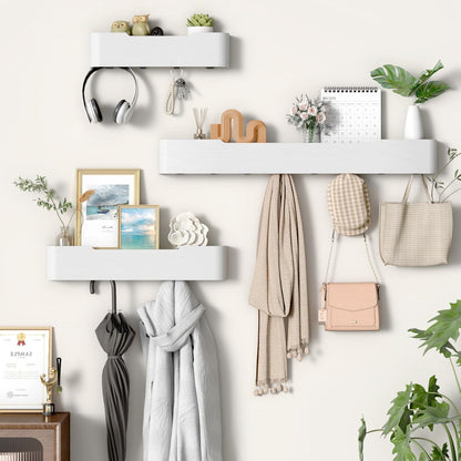 Coat Rack Wall Mount Entryway Organizer Modern Key Holder Wall Mount with Wooden Shelf Entryway Hooks for Bedroom Kitchen Hallway Bathroom for Hanging Coats Hats Bags Towels
