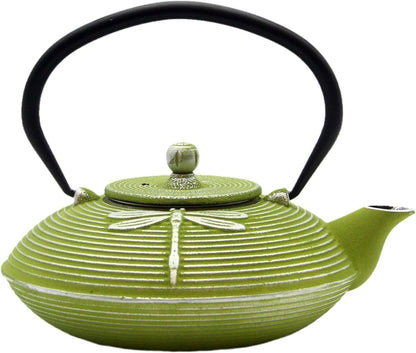 Cast Iron Teapot,SECHUDO Tea Kettle Coated with Enameled Interior for Loose Tea,Cast Iron Teapot with Stainless Steel Infuser for Stovetop Safe (27.1oz Flat Dragonfly Pattern)