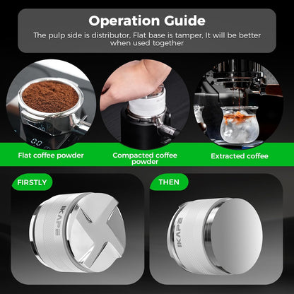 IKAPE Coffee Products, 58mm Coffee Distributor & Hand Tamper, Adjustable Depth Espresso Distributor Fits All 58mm Espresso Portafilter, Compatible with Rancilio, Gaggia Bottomless Portafilter (White)