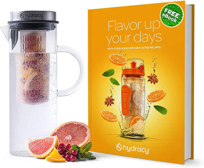 Cold Brew Coffee Maker - Large Glass Infusion Pitcher 1.6 Quarts 52oz - Iced Coffee & Iced Tea Pitcher with Stainless Steel Lid & Fruit Infusion Tube - Perfect for Home or Office