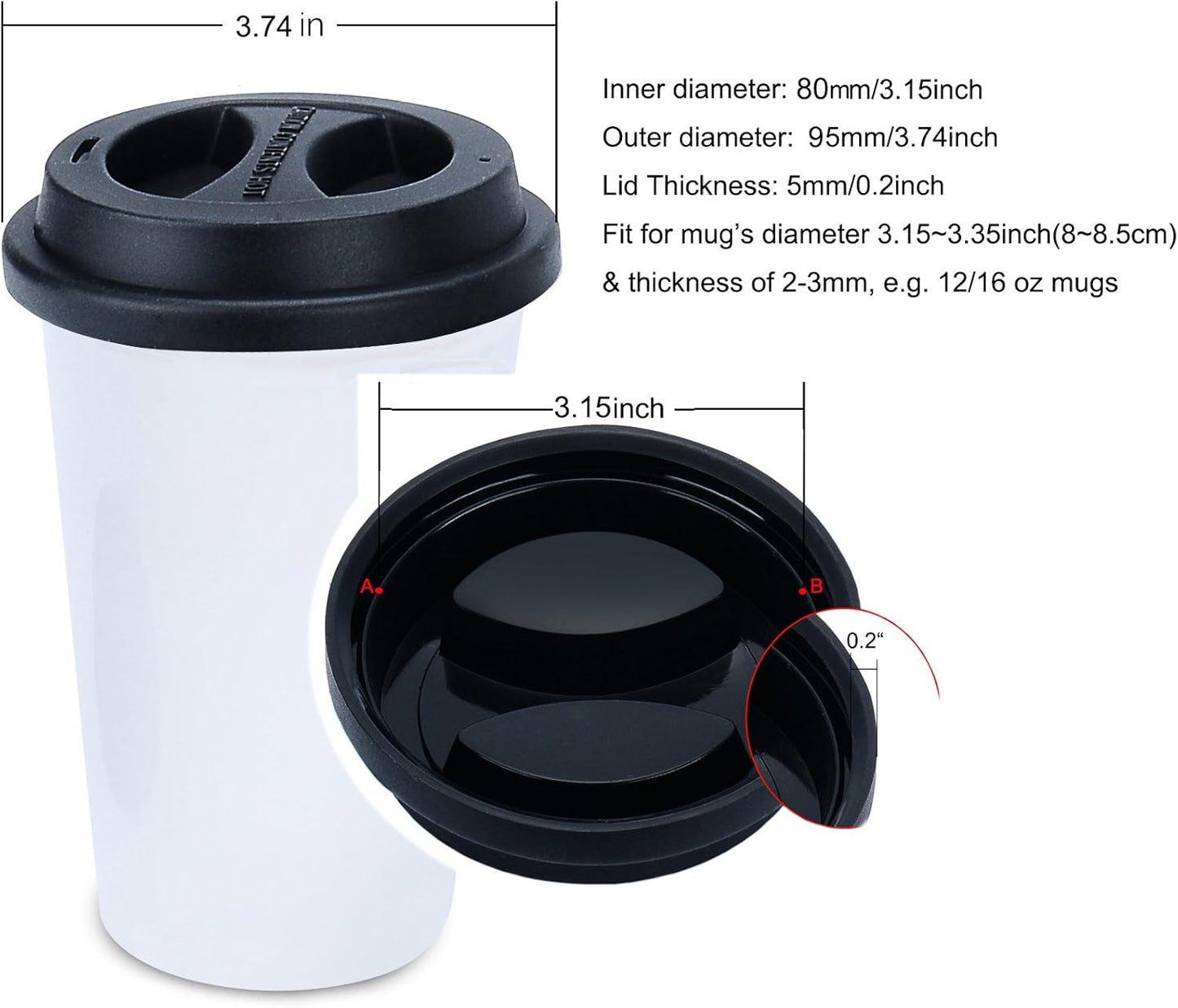 Coffee Mug Lid(3.15"Inner Diameter,3.43"Outer Diameter), KSENDALO Thick Eco Reusable Silicone Travel Mug Lids, Silicone Cup Cover, black（1pc)