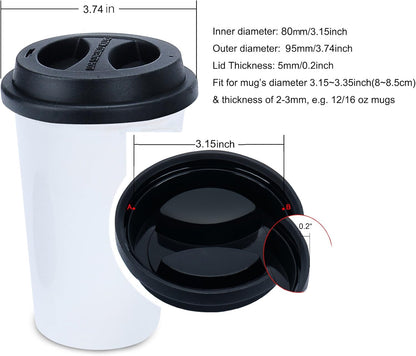 Coffee Mug Lid(3.15"Inner Diameter,3.43"Outer Diameter), KSENDALO Thick Eco Reusable Silicone Travel Mug Lids, Silicone Cup Cover, black（1pc)