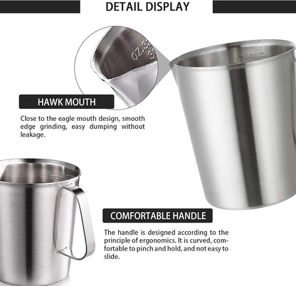 Stainless Steel Measuring Cup Pitcher with Marking with Handle for Milk Froth Latte Art (32OZ/1 Liter)