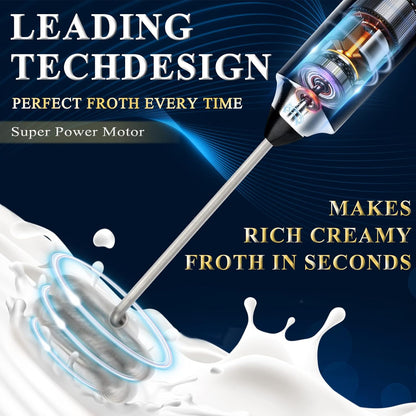 Electric Double Whisk Milk Frother Handheld Black USB Rechargeable Drink Mixer, 3 Speeds Adjustable Electric Whisk Foam Maker Detachable for Coffee, Lattes, Matcha, Hot Chocolate