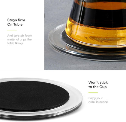 Acrylic Drink Coasters Set of 6 | Premium Stylish Black 4 Inch Coaster Set for Tabletop, Coffee Table Protection | Coasters Will Not Scratch Your Wood Tables or Stick to Glass | Home Decor Accent