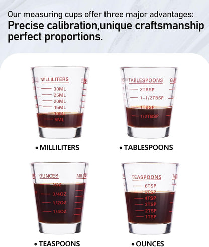 Shot Glasses Measuring Cup Set 6 Pack Espresso Shot Glasses Liquid Heavy Glass 26-Incremental Measurement 1 OZ, 2 TBS, 6 TSP, 30 ML Kitchen Tools