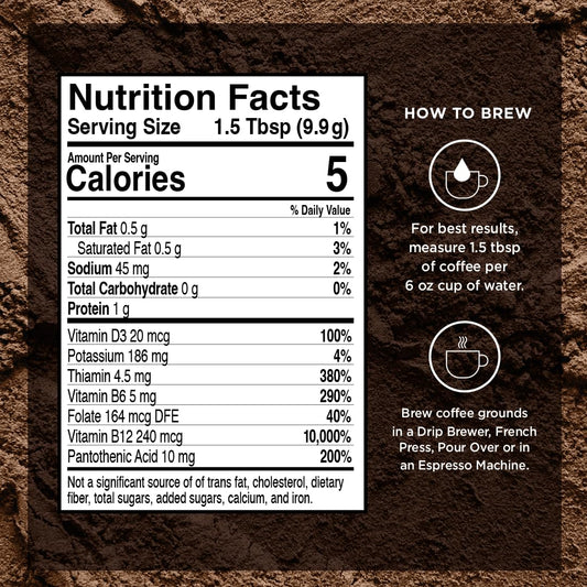 VitaCup Genius Ground Keto Coffee w/Turmeric, MCT Oil, B Vitamins, D3, Ground Coffee Medium Dark Roast, Bold & Smooth, 100% Arabica Coffee Grounds, 6 bags, 11oz each