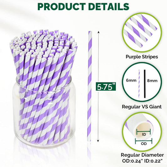 Small Purple Paper Cocktail Straws, 5.75 inch, 500 counts, Disposable Short Sipping & Stirring Straws - Biodegradable