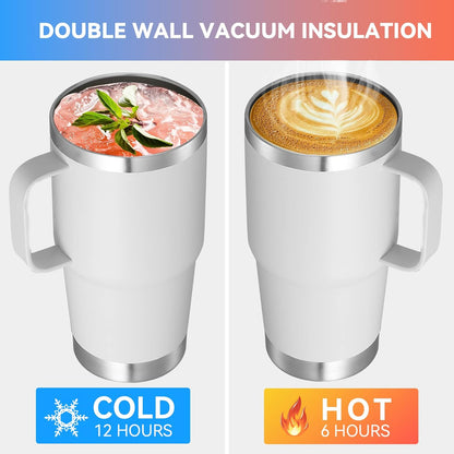 VEGOND 20 oz Tumbler Bulk with Handle Lid and Straw, Stainless Steel Insulated Travel Coffee Mug Set, Spill Proof Double Wall Metal Tumblers Cups, White 6 Pack