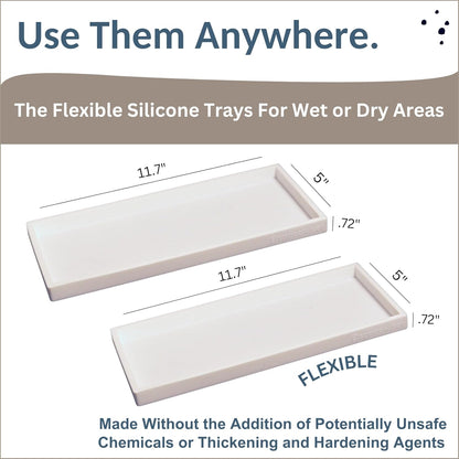 Countertop and Vanity Tray - 2 PC Large 11.7" Silicone Bathroom Trays, Counter Organizer, Dish Soap Sponge Holder Kitchen Sink Tray Organizer, Sink Caddy Toothbrush Key Kitchen Soap Trays