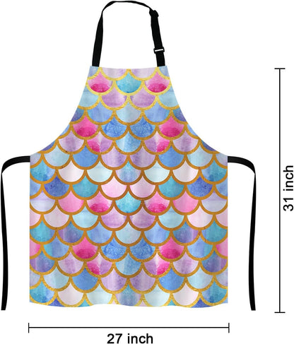 Mermaid scales Kitchen Cooking BBQ Chef Apron, Watercolor fish scales Apron for Men, Women - Dad Gifts, Gifts for Men - Birthday, Mothers Day Gifts for Mom, Wife, Husband, Brother, Friends