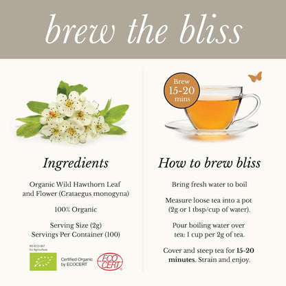 Organic Hawthorn Tea - Caffeine Free Loose Leaf and Flower Herbal Tea - Pharmacopoeia Potency - 100 Servings