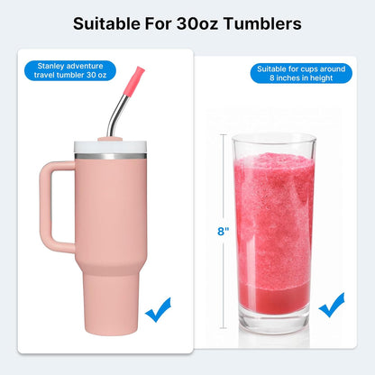 2 Pcs Stainless Steel Straw with Silicone Tips for 30 oz Stanley Tumbler, Repeatable 30 oz Metal Straws for Stanley Adventure Quencher Travel Tumbler Cup, BPA Free（Pink Dusk）