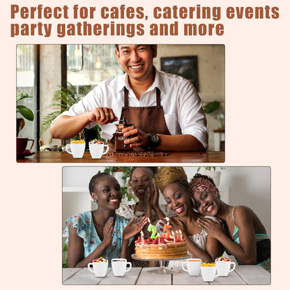 Amyhill 50 Pcs Disposable Tea Cups Mini Plastic Tea Cup Bulk with Handle Hard Plastic Coffee Mug Disposable Square Espresso Mug for Party Catering (White)