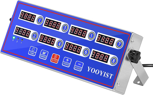Kitchen Timers for Cooking – 8 Channel Commercial Kitchen Timer Restaurant Kitchen Supplies – Stainless Steel LED Technology Kitchen Timer Digital – Reminder Function, Loud Alarm, Blue