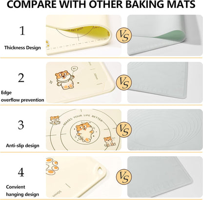 28x20 Inch Extra Thick Silicone Pastry Board, Silicone Baking Mat with Measurements, Non-slip Silicone Mat, Kneading Counter Mat, Non-Stick Dough Mat with Edge Heightening