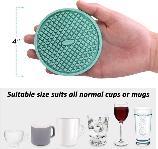 ME.FAN Silicone Coasters [6 Pack] Thickened Drink Coasters with Holder - Cup Mat - Non-Slip, Non-stick, Stay Put, Deep Tray - Prevents Furniture and Tabletop Damages(Navy Blue)