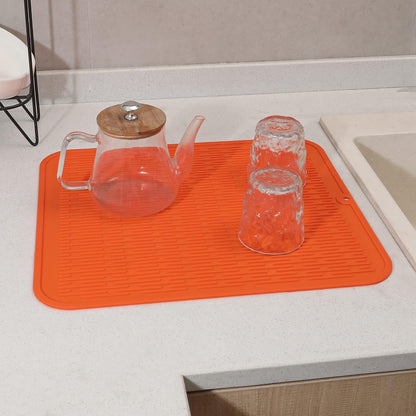 Silicone Dish Drying Mat for Multiple Usage,Easy clean,Eco-friendly,Heat-resistant Silicone Mat for Kitchen Counter or Sink,Refrigerator or Drawer Liner Orange 2XL 24 inches x 18 inches