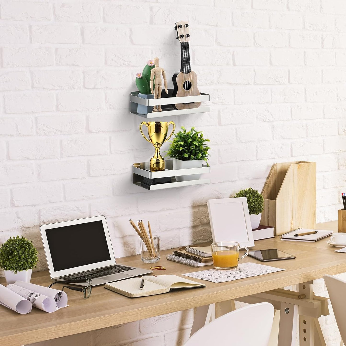 Lallisa 2 Pieces Stainless Steel Shelf Bathroom Shower Floating Shelves Wall Mounted Shower Caddy Basket Shelf Storage Organizer Shelves for Bathroom, Kitchen, Living Room (7.87 Inches/ 20 cm,Silver)