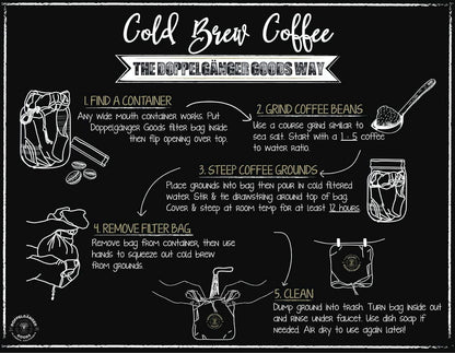 (2-Pack, Large 12in x 12in) Organic Cotton Cold Brew Coffee Bag - Designed in California - Reusable Coffee Filter with EasyOpen Drawstring Cold Brew Maker for Pitchers, Mason Jars, & Toddy Systems