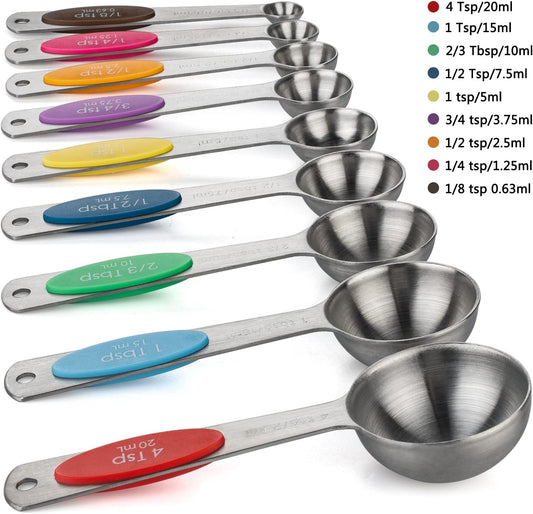 Magnetic Measuring Spoons Set of 9 Stainless Steel Stackable Measuring Spoons Heavy Duty Nesting Teaspoons Tablespoons for Measuring Dry and Liquid Ingredients