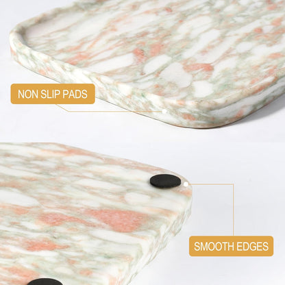 Koville Marble Tray, 12"x8" Marble Vanity Tray for Bathroom Kitchen Countertop, Rectangular Stone Tray for Cosmetics Perfume Trinket, Decorative Catchall Trays (Rosso Norvegian)