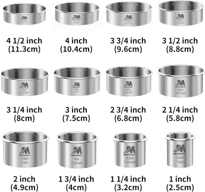 Round Cookie Biscuit Cutter Set 12 Pieces Graduated Circle Pastry Cutters 18/8 Stainless Steel Cookie Cutters1inch - 4 1/2inch Donut Cutter Ring Molds