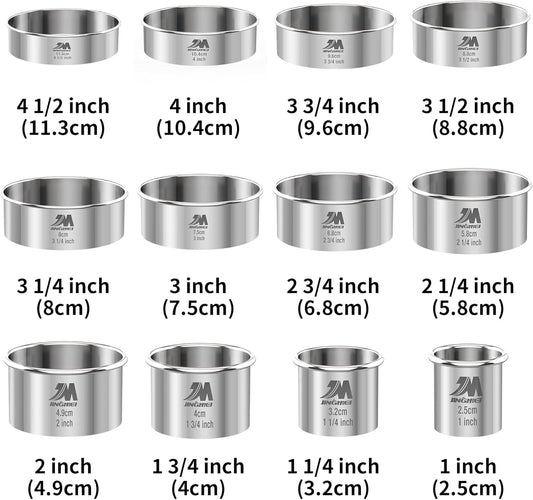 Round Cookie Biscuit Cutter Set 12 Pieces Graduated Circle Pastry Cutters 18/8 Stainless Steel Cookie Cutters1inch - 4 1/2inch Donut Cutter Ring Molds