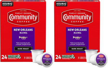 Community Coffee New Orleans Blend 24 Count Coffee Pods, Special Dark Roast, Compatible with Keurig 2.0 K-Cup Brewers, 24 Count (Pack of 2)