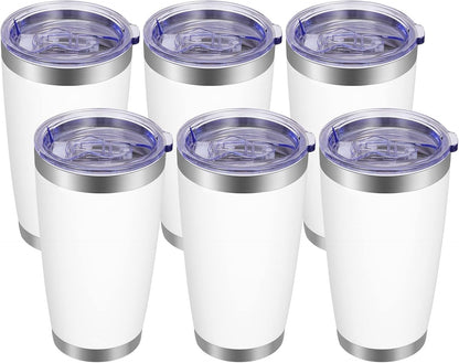 VEGOND 20oz Tumbler with Lid and Straw Stainless Steel Tumbler Cup Bulk Vacuum Insulated Double Wall Travel Coffee Mug Powder Coated Coffee Cup(White 6 Pack