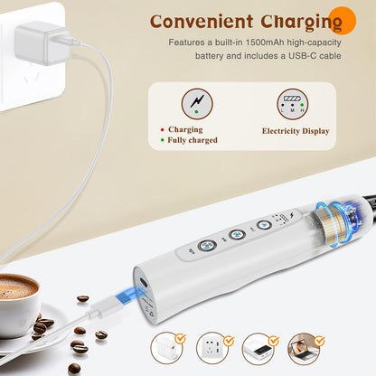 Milk Frother Handheld Rechargeable, Frother Wand Drink Mixer Electric Whisk for Coffee, Detachable With 3 Stainless Whisks, Hand Mixer for Lattes, Cappuccino, Matcha, Egg, No Stand, White