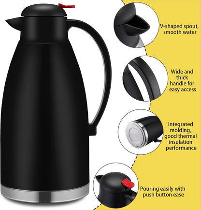 Nuogo 2 Pcs 102 oz Thermal Coffee Carafe Insulated Stainless Steel Carafe Double Walled Vacuum Coffee Thermal Pot with Brush for Home Office Use Keep 24 Hours Hot Water Tea(Black)